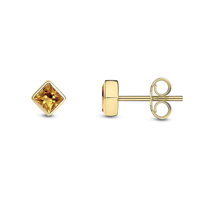 9ct Yellow Gold Citrine Square Rubover Stud Earrings 0.25ct