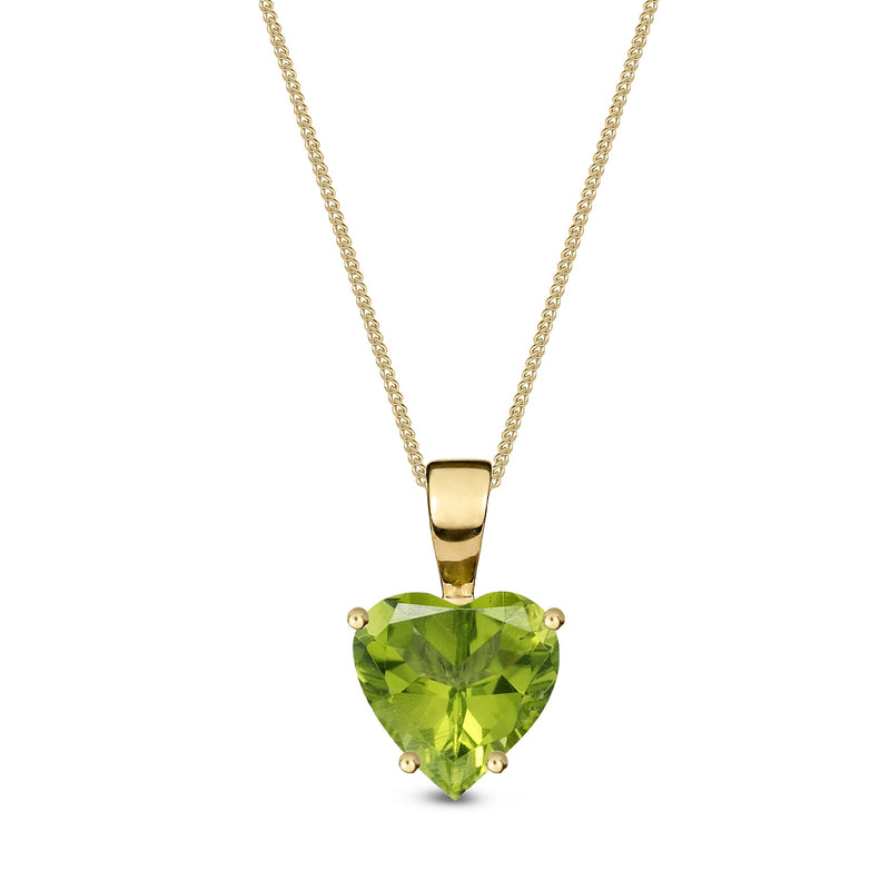 9ct Yellow Gold Peridot 6mm Heart 4-Claw Pendant 0.76ct