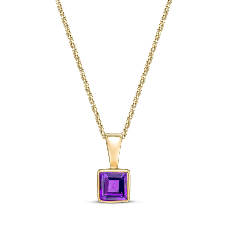 9ct Yellow Gold Amethyst 4mm Square Rubover Pendant 0.32ct