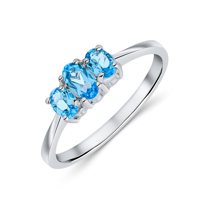 9ct White Gold Swiss Blue Topaz Trilogy Ring 0.6ct