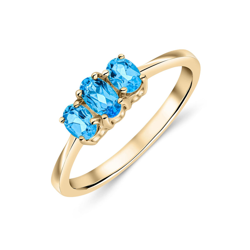 9ct Yellow Gold Swiss Blue Topaz Trilogy Ring 0.6ct