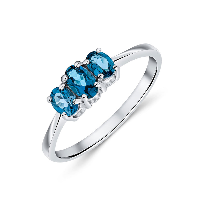 9ct White Gold London Blue Topaz Trilogy Ring 0.59ct