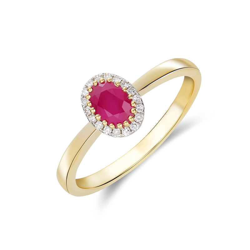 9ct Yellow Gold Ruby & Diamond Cluster Ring 0.64ct