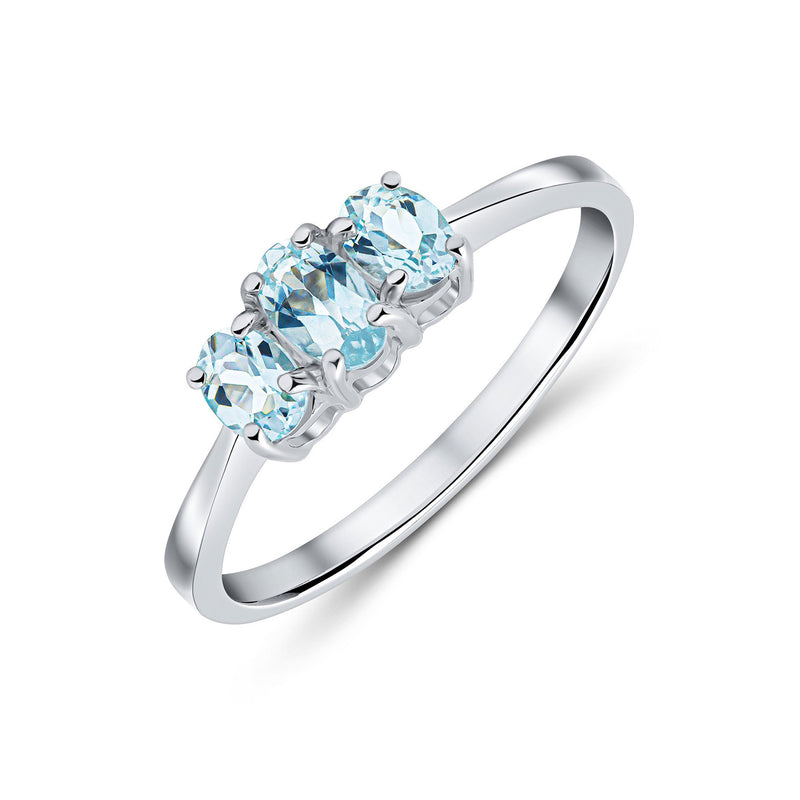 9CT White Gold Aquamarine Trilogy Ring 0.52ct