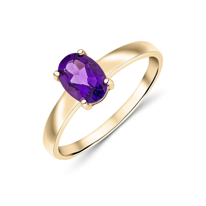 9ct Yellow Gold Amethyst Oval Solitaire Ring 0.66ct
