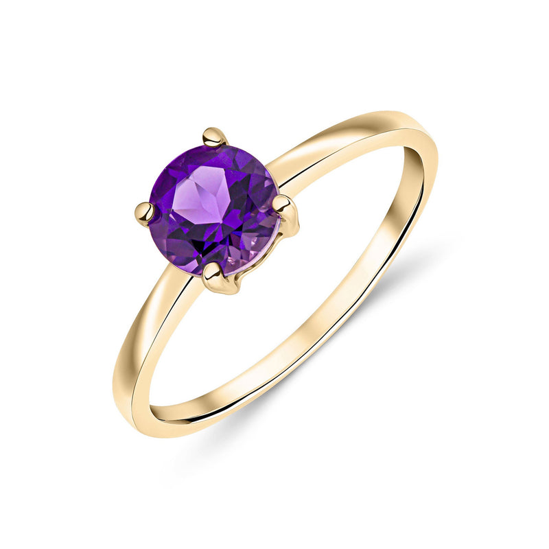 9ct Yellow Gold Amethyst Round Solitaire Ring 0.68ct