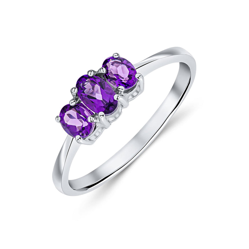 9ct White Gold Amethyst Trilogy Ring 0.53ct