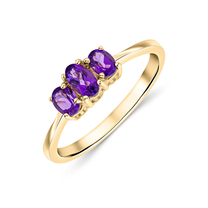 9ct Yellow Gold Amethyst Trilogy Ring 0.47ct