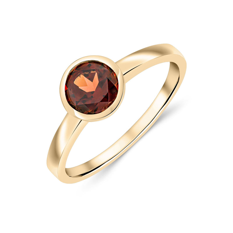 9ct Yellow Gold Garnet Round Solitaire Ring 0.96ct