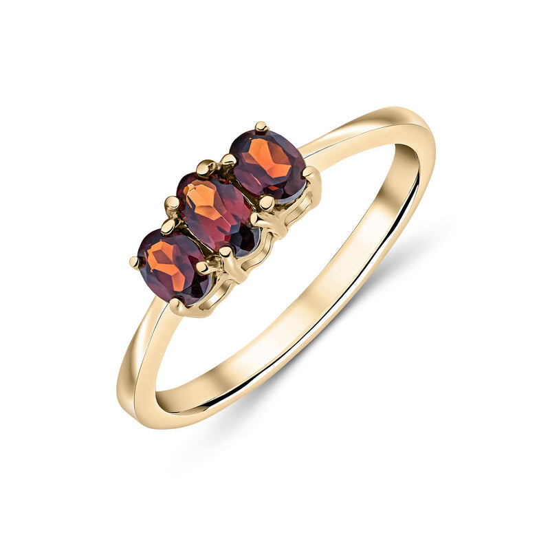9ct Yellow Gold Garnet Trilogy Ring 0.67ct