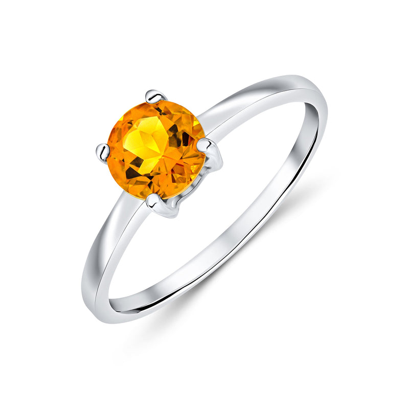 9ct White Gold Citrine Round Solitaire Ring 0.68ct