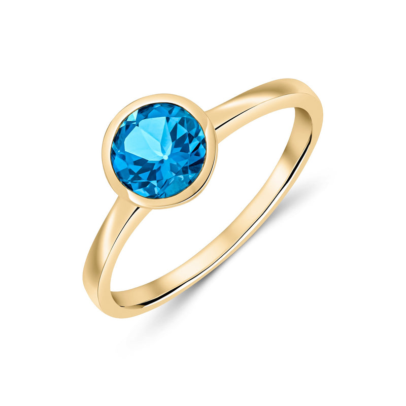 9ct Yellow Gold London Blue Topaz Round  Ring 0.75ct