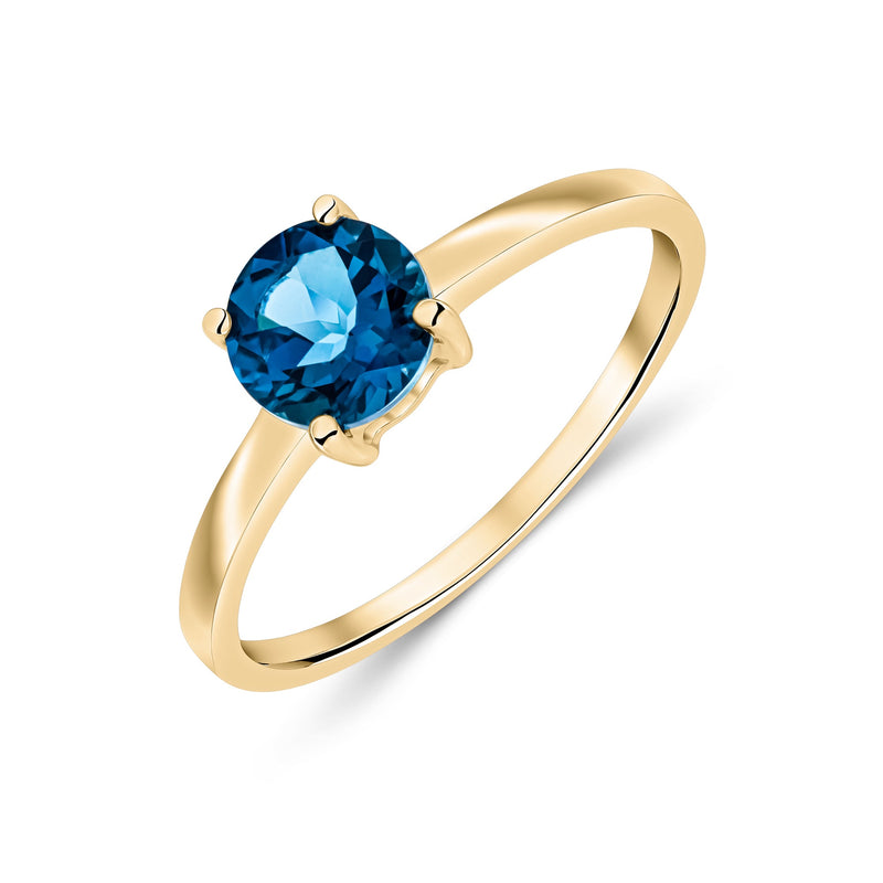 9ct Yellow Gold London Blue Topaz Round Ring 0.98ct