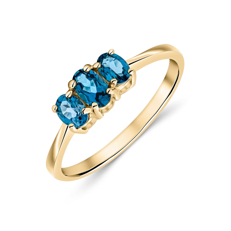 9ct Yellow Gold London Blue Topaz Trilogy Ring 0.6ct