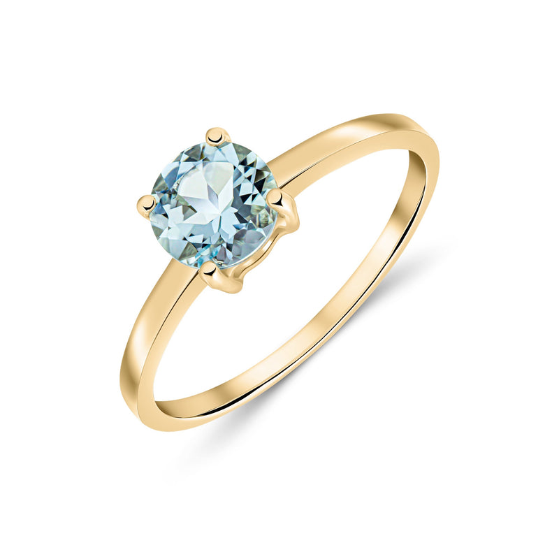 9ct Yellow Gold Aquamarine Round Ring 0.77ct