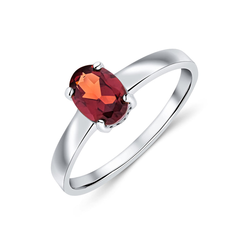 9ct White Gold Garnet Oval Solitaire Ring 0.87ct