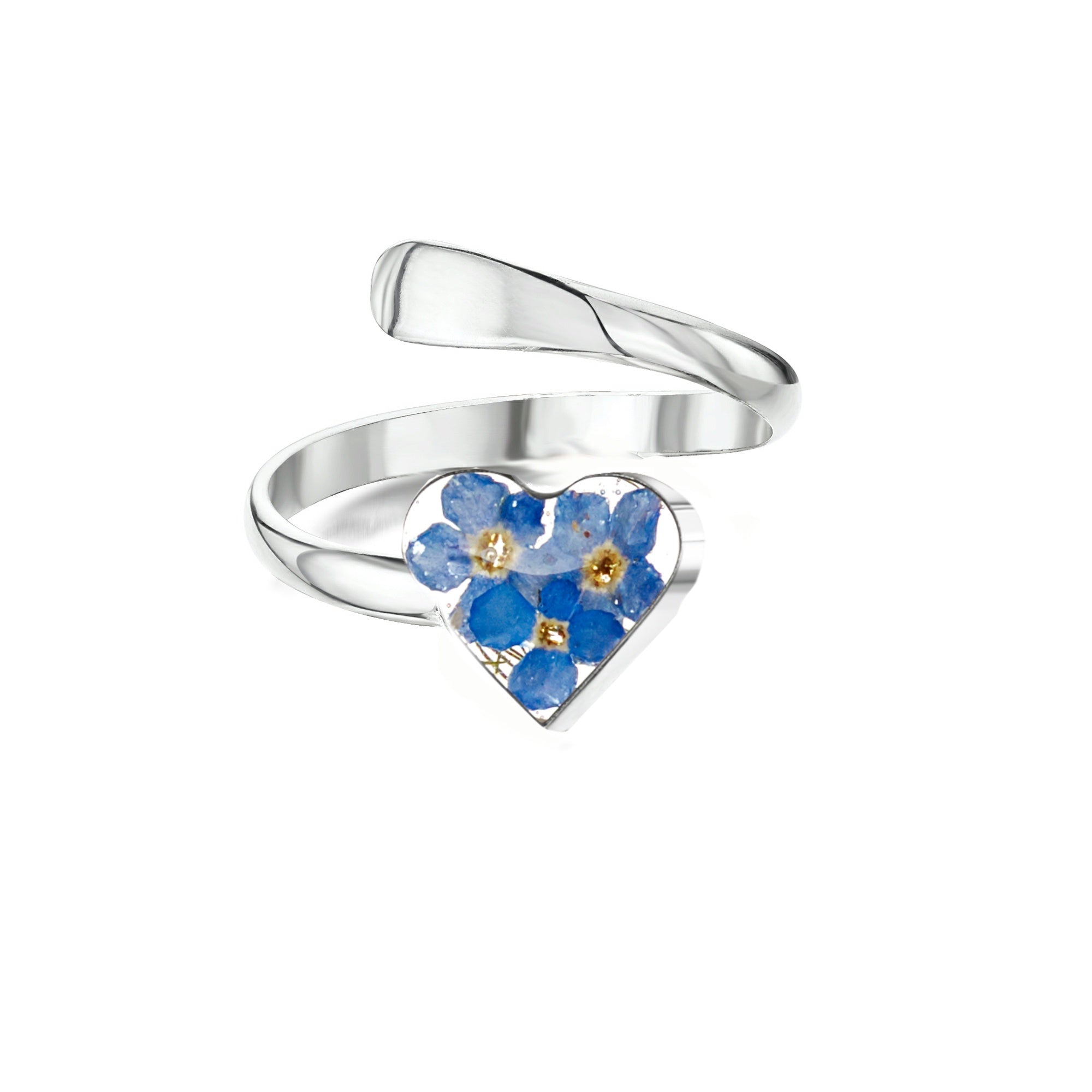 Sterling Silver Forget Me Not Adjustable Heart Ring