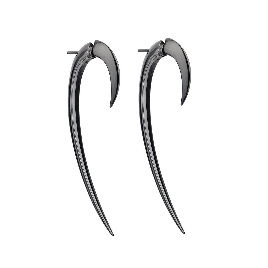 Silver Black Rhodium Large Hook Earrings