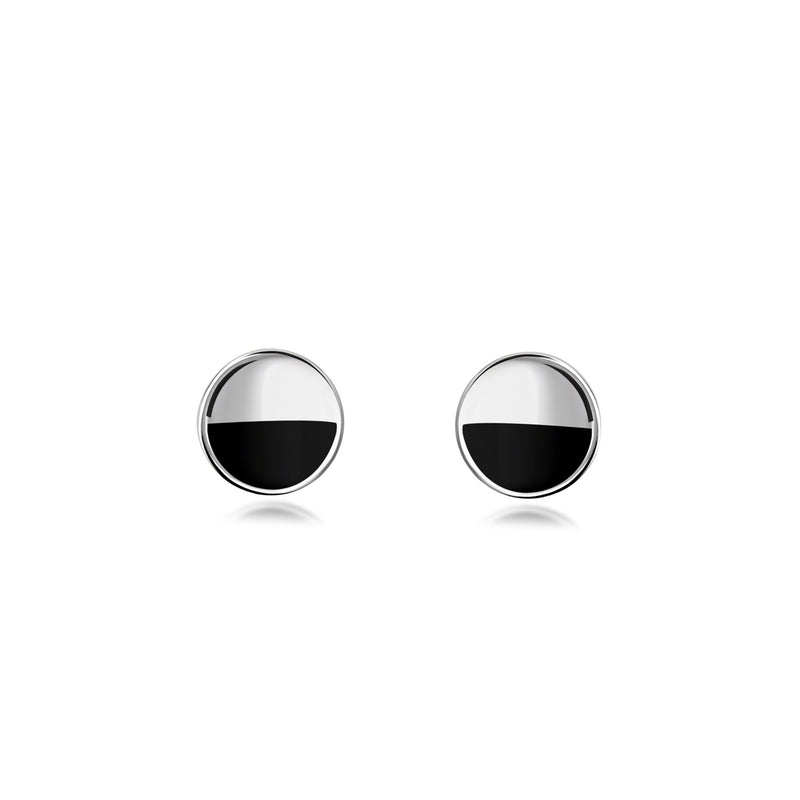 Sterling Silver Whitby Jet Half Round Stud Earrings