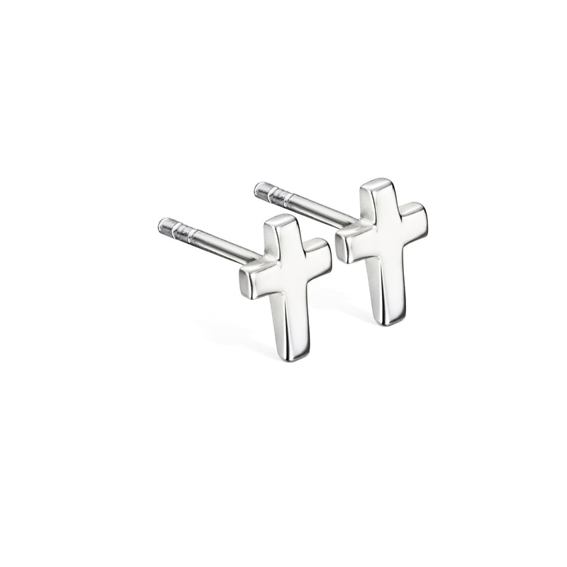 Eden - Plain Silver Cross Stud Earrings