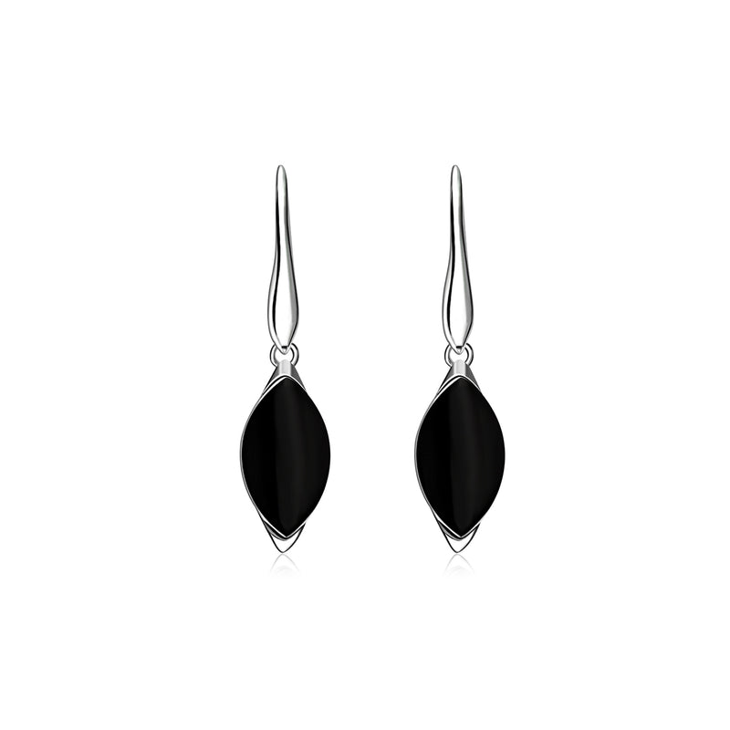Sterling Silver Whitby Jet Designer Marquise Drop Earrings