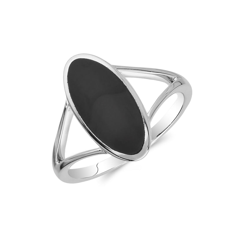 Sterling Silver Whitby Jet Split Shank Large Oval Ring