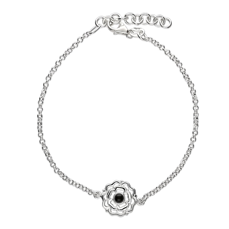 Sterling Silver Whitby Jet Small Yorkshire Rose Bracelet