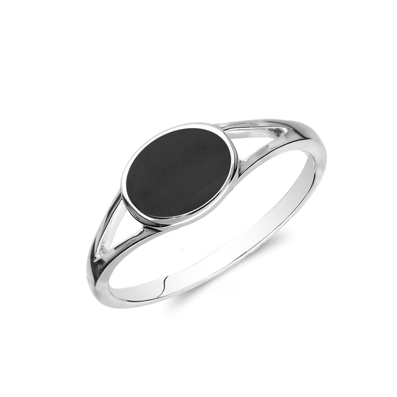 Sterling Silver Whitby Jet Split Shank Oval Ring