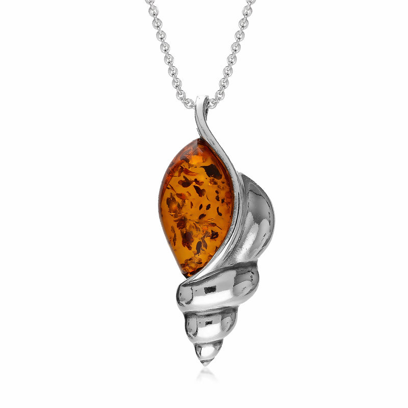 Sterling Silver Amber Large Shell Pendant