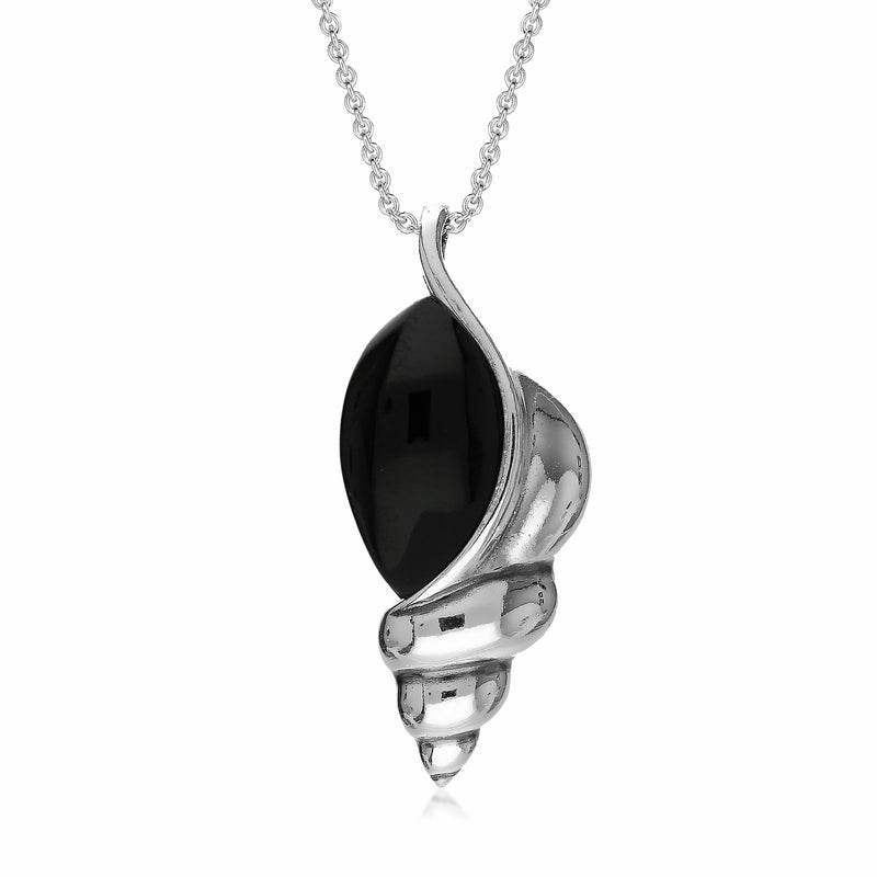 Sterling Silver Whitby Jet Large Shell Pendant