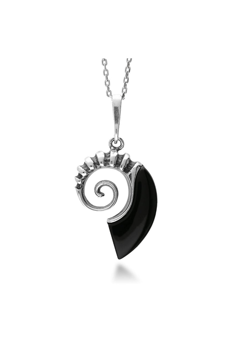 Sterling Silver Whitby Jet Ammonite Pendant