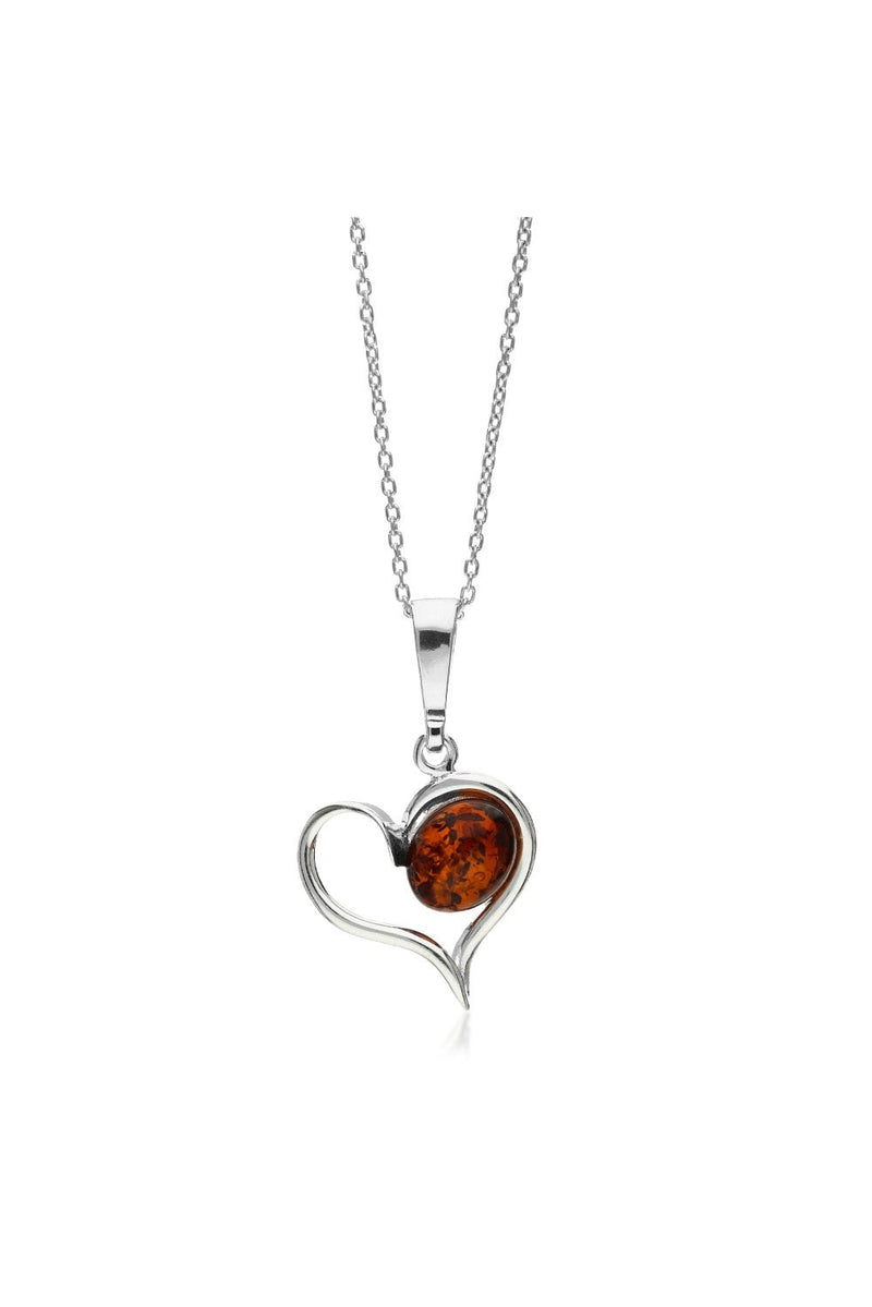 Sterling Silver Amber Oval Heart Pendant
