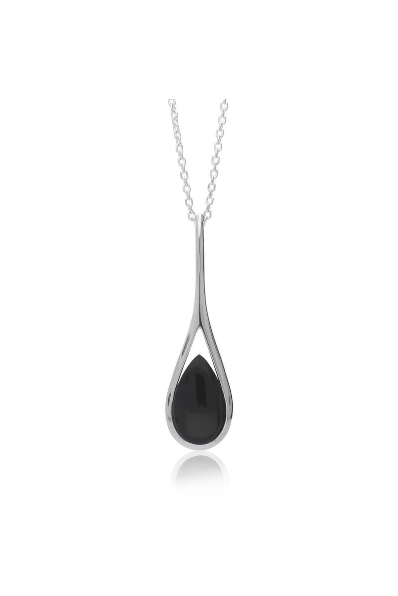 Sterling Silver Whitby Jet Long Drop Pendant