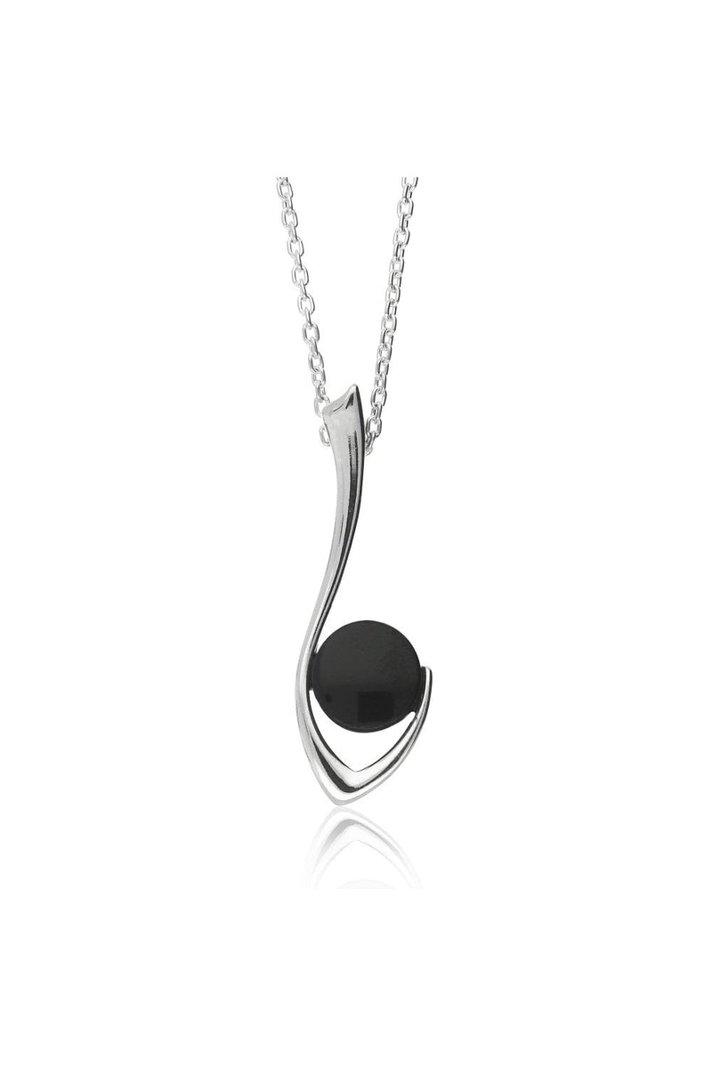 Sterling Silver Whitby Jet Elegant Hook Pendant