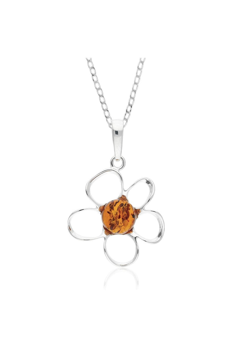 Sterling Silver Amber Daisy Flower Pendant