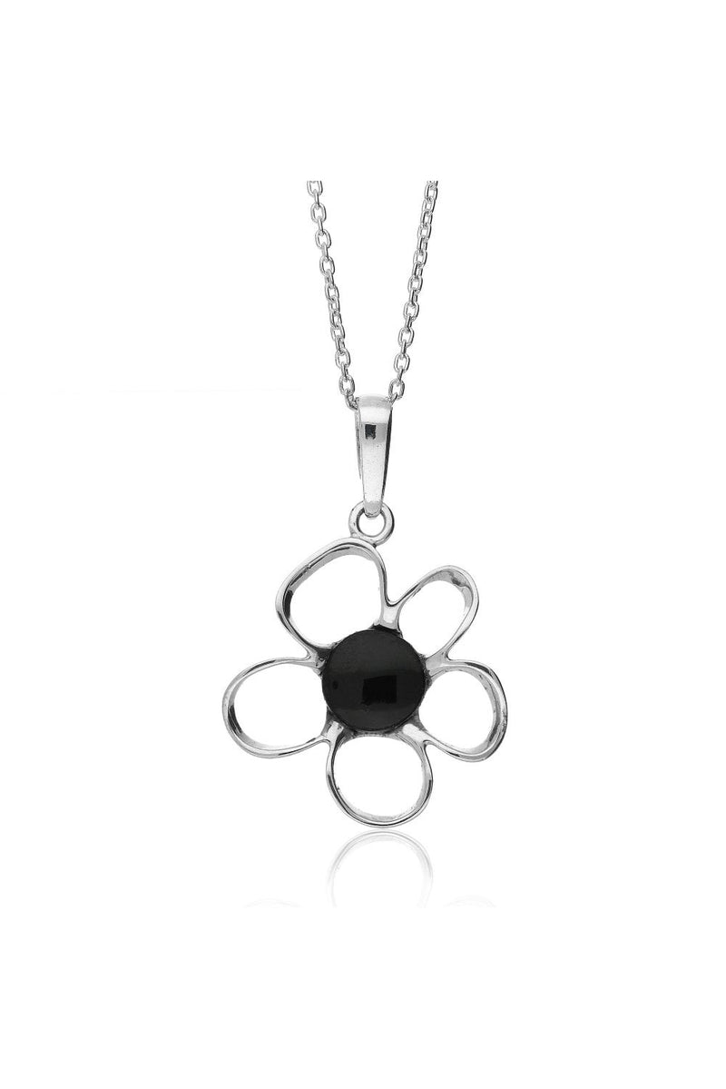 Sterling Silver Whitby Jet Flower Pendant
