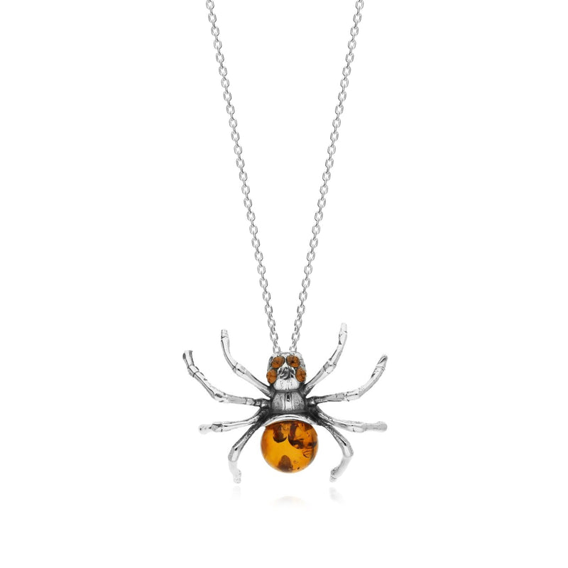 Sterling Silver Amber Spider Pendant