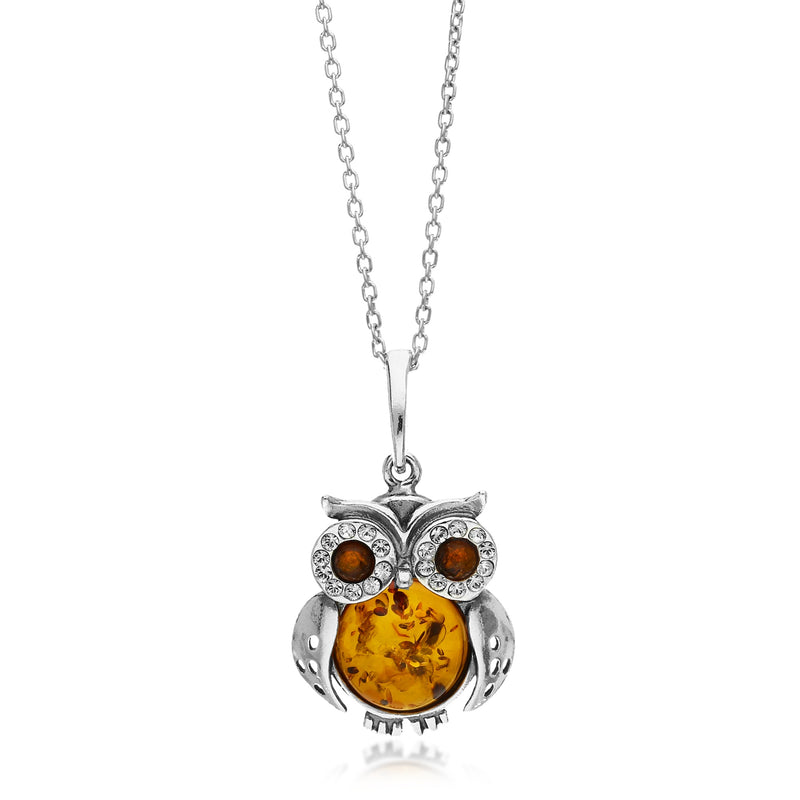 Sterling Silver Amber Owl Pendant