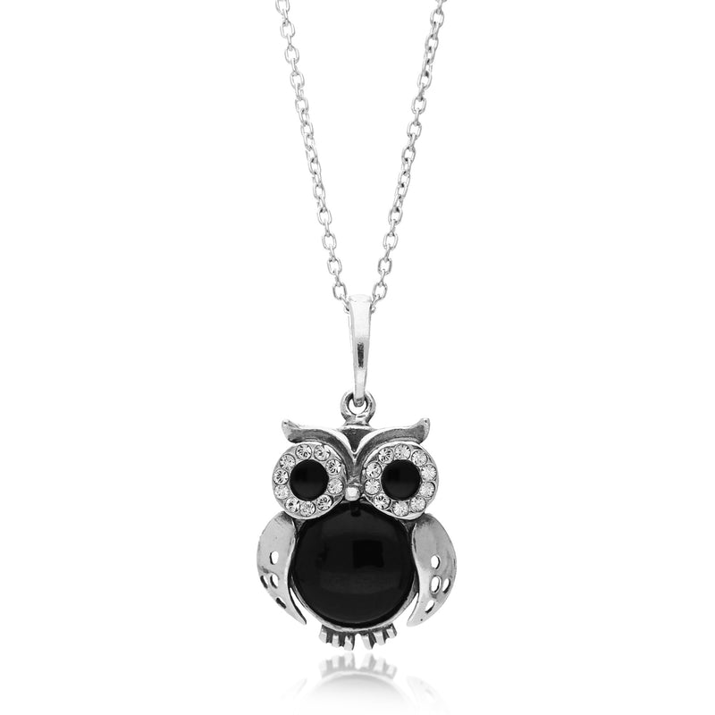 Sterling Silver Whitby Jet Owl Pendant