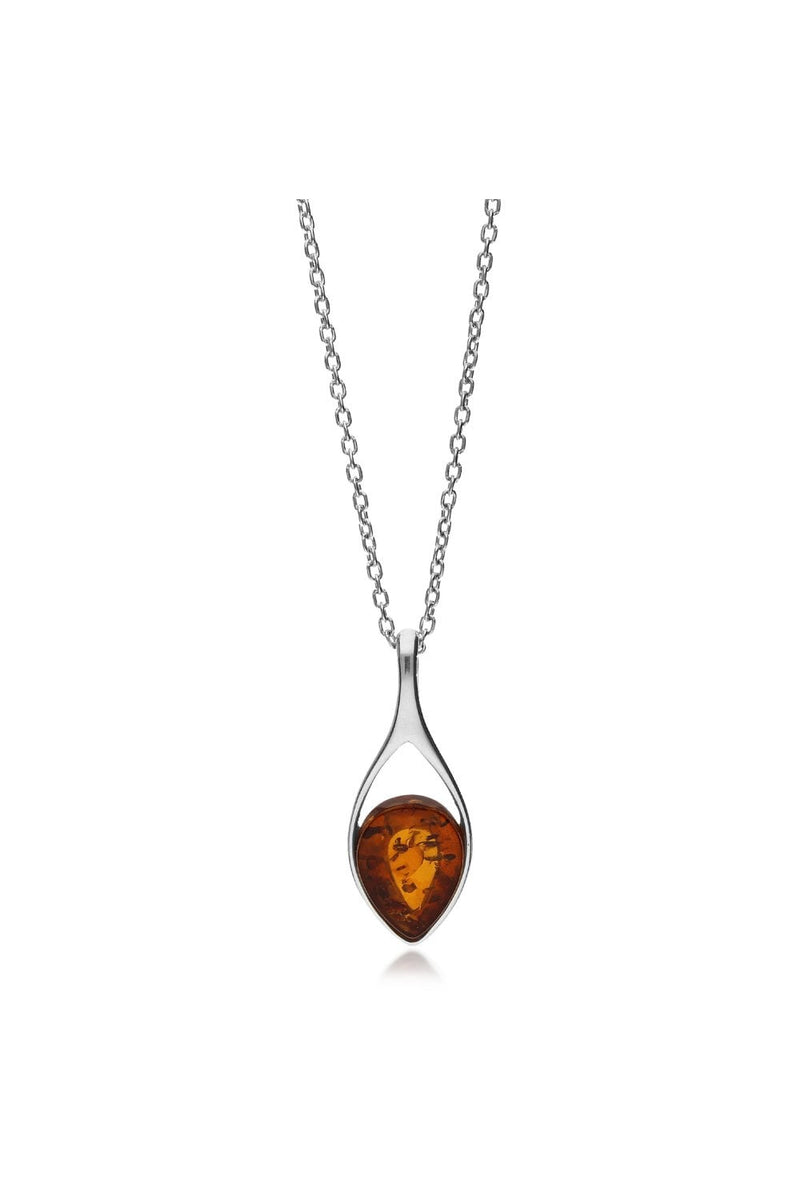 Sterling Silver Amber Short Shank Teardrop Pendant