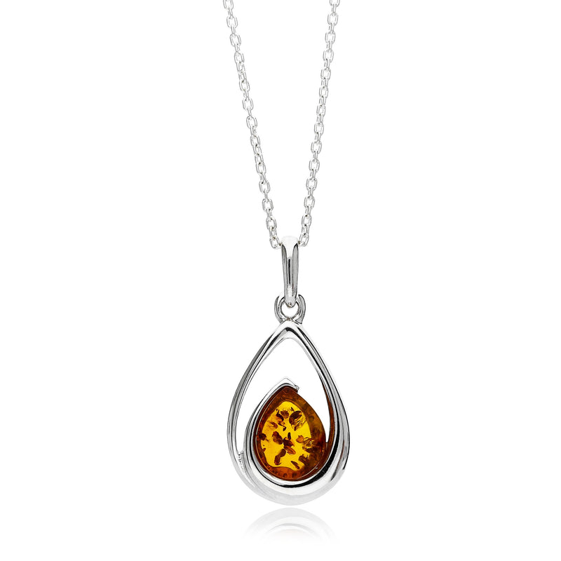 Sterling Silver Amber Open Designer Teardrop Pendant