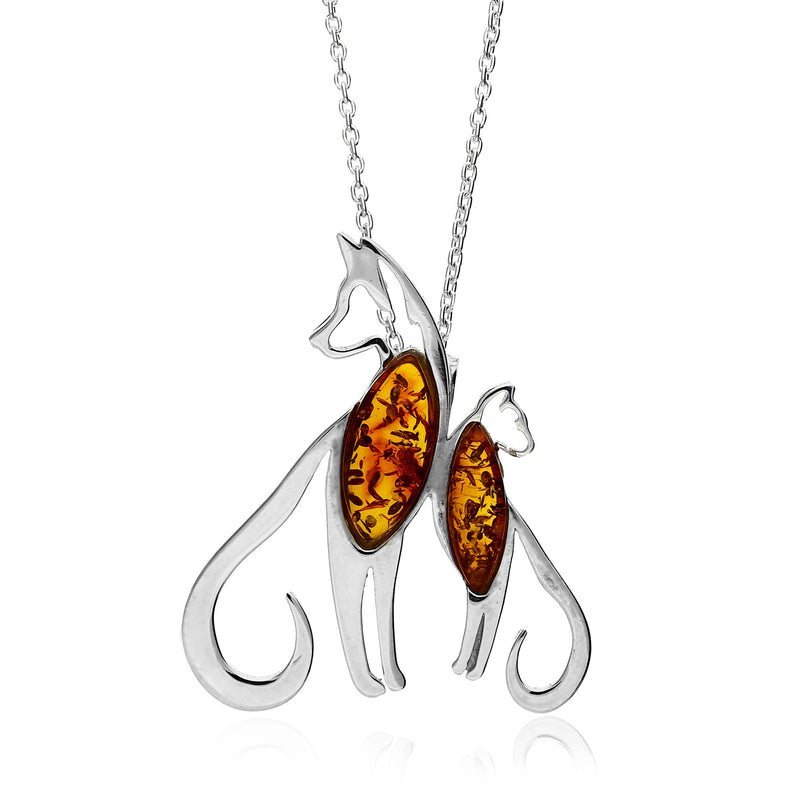 Sterling Silver Amber Dog And Cat Pendant