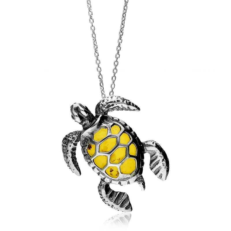 Sterling Silver Amber Large Turtle Pendant