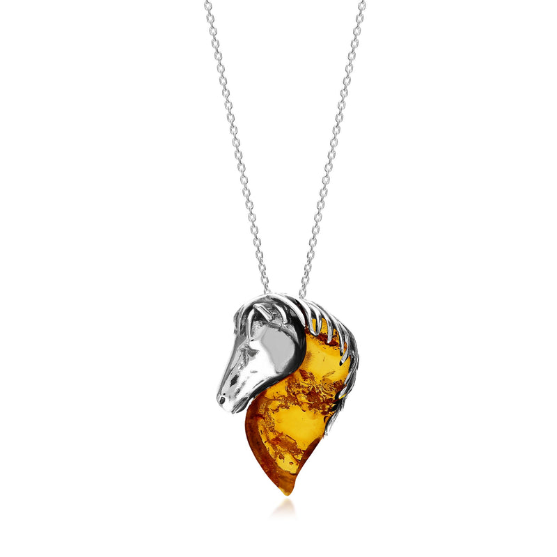 Sterling Silver Amber Horse Pendant