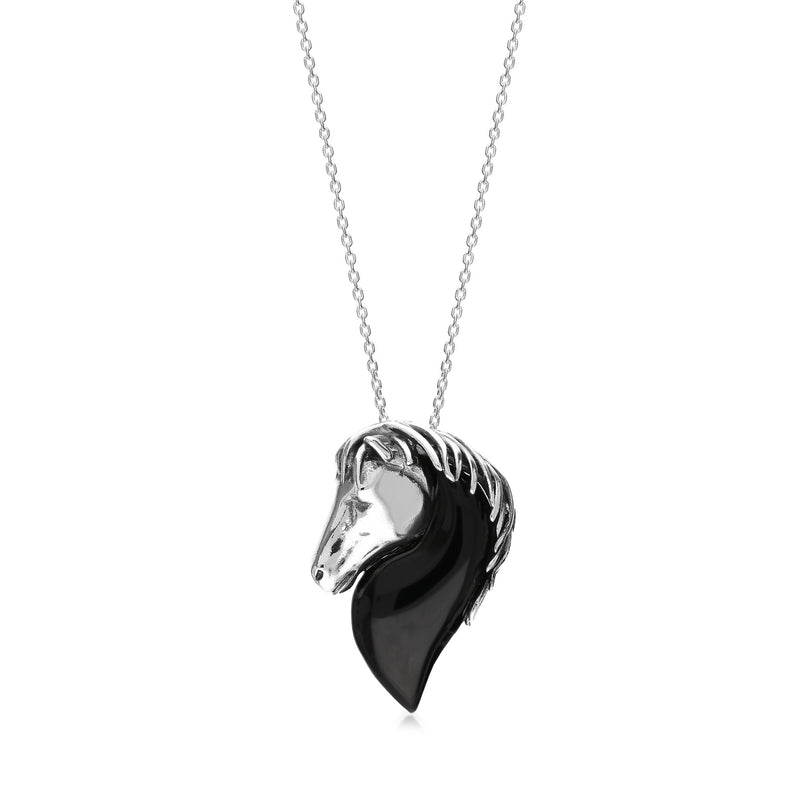 Sterling Silver Whitby Jet Horse Pendant