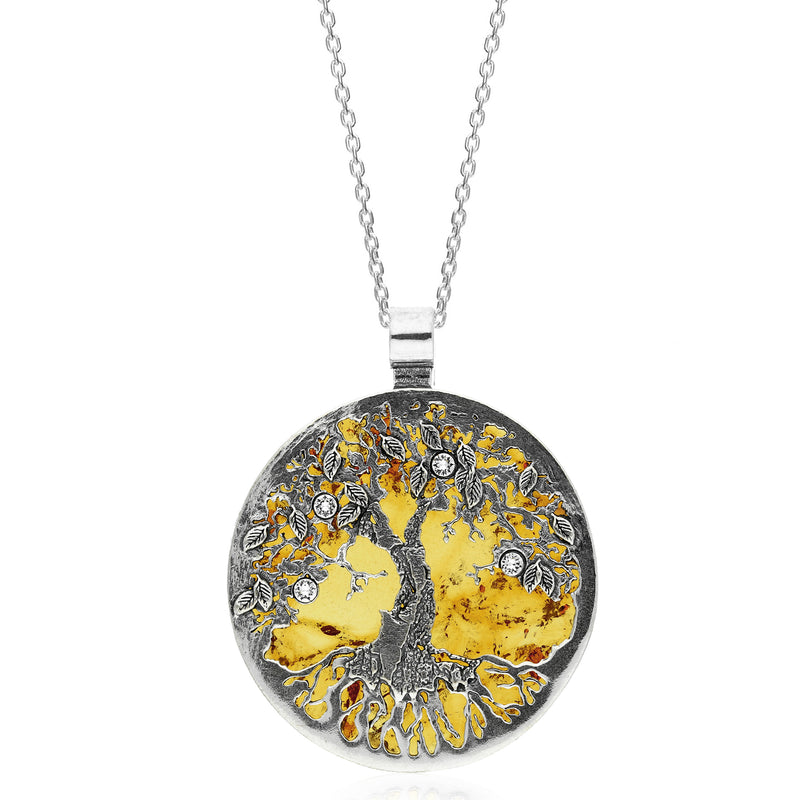 Sterling Silver Amber X Large Tree of Life Pendant