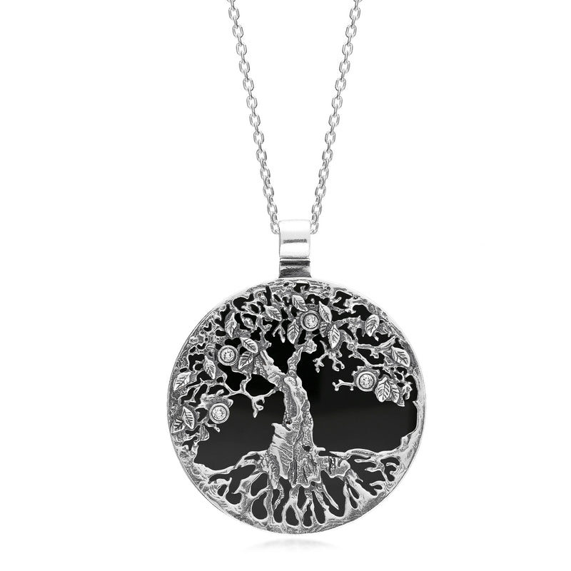 Sterling Silver Whitby Jet X Large Tree of Life Pendant