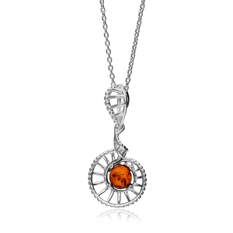 Sterling Silver Amber Ammonite Swirl Pendant