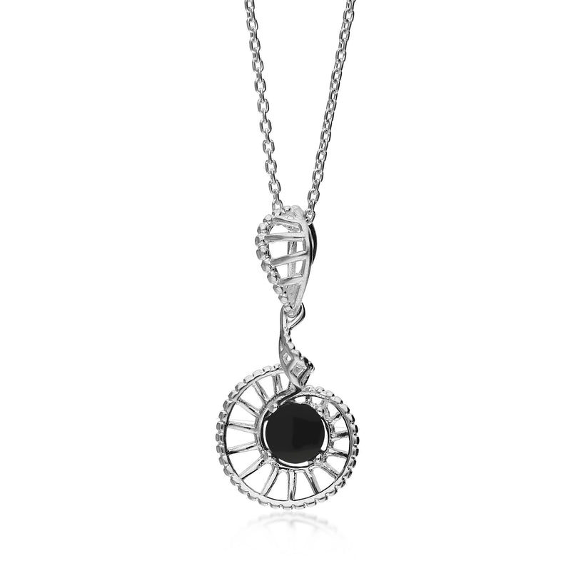 Sterling Silver Whitby Jet Ammonite Swirl Pendant