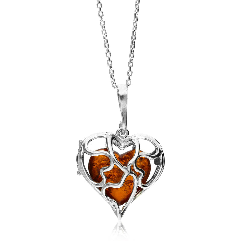 Sterling Silver Amber Caged Heart Pendant